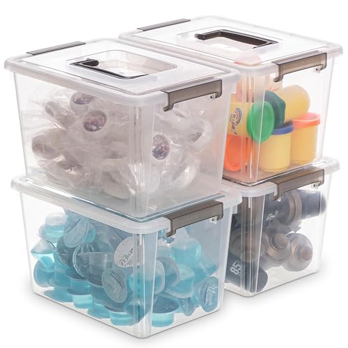 ITYLIFE CITYLIFE Citylife 4 Packs Plastic Storage Bins with Latching Lids Clear Storage Box with handle Stackable Storage Containers for Organizing Toys, Crafts, Legos, Tools - size: 4 Packs (10.31"L x 7.28" W x 6.1"H)