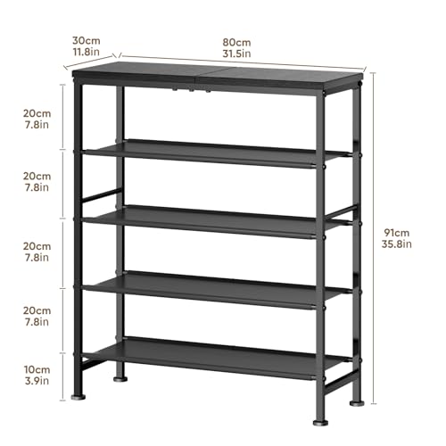 Mavivegue Metal Shoe Rack, 5 Tier Shoe Organizer with MDF Board and Non-Woven Fabric, Shoe Rack for Entryway and Closet,Industrial, Rustic Brown - size: 5 Tier