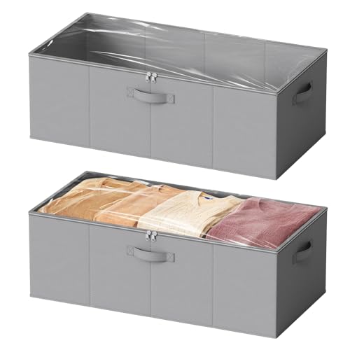 SpaceAid 2 Pack 10" High Under Bed Storage Containers, Large Underbed Storage Organizer Bins with Lids for Bedroom, Dorm, Clothes, Closet Organization, Bed Sheets and Blankets (Gray) - color: Gray