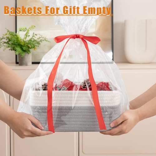 OIAHOMY 4 Pack Storage Baskets for Organizing, Small Bins for Shelves, Cute Decorative Storage Bins, Organizer Baskets for Gifts Empty,13''Lx8.7''Wx5.1''H, Grey/White - color: Grey/White, size: 13"*8.7"*5.1"