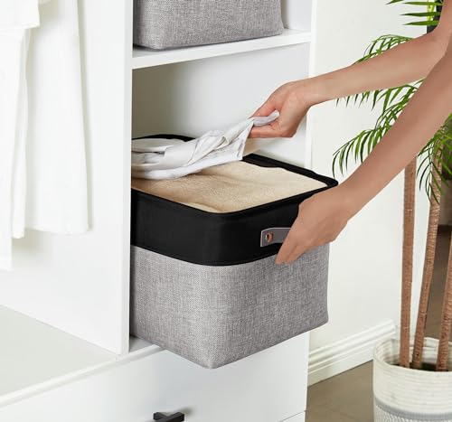 DECOMOMO Storage Bins, Extra Large Fabric Storage Baskets for Shelves, Decorative Linen Closet Organizer, 15.8 x 12.5 x 10 inches (Grey & Black, 3 Pack) - color: Grey and Black, size: Extra Large/3P