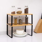 NEX Kitchen Cabinet and Counter Shelf Organizer, Stackable & Expandable, Black and Natural - color: Black + Natural Beige, size: 11.7''W