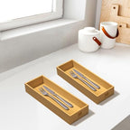 guiogc Bamboo Drawer Silverware Organizer, Silverware Tray, Flatware Organizer, Bamboo Storage Box Suitable for Office, Bathroom and other objects storage (9.85"x3.55"x1.78"- Set of 2) - size: 9.85" x 3.55" x 1.78"