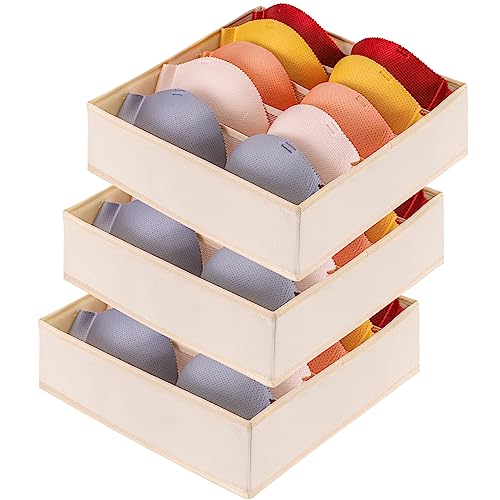 Bra Storage Drawers Organizer for Clothing Underwear Drawer Organizer Dividers Foldable Storage Cube Bins for Bra,Socks, Underwear,3 Pack （Creamy-White） - color: Creamy-White, size: 3 Pack