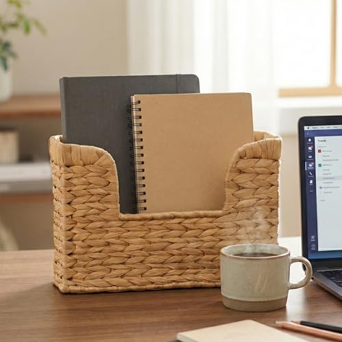 Set of 2 Magazine Holder Wall Basket Water Hyacinth Woven Mail Organizer, Wicker Wall Hanging Baskets for Magazines, Letters & Storage Decorative Mail Holder, Magazine Rack, 11.8x4.3x7.9 Inch - color: Water Hyacinth