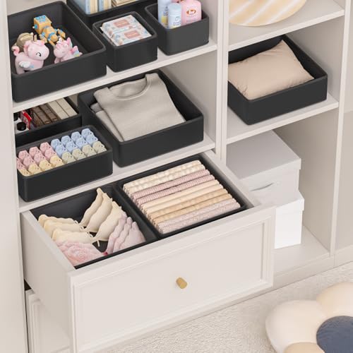 Vegan Leather Drawer Organizers,8 Pack Makeup Storage boxes,Vanity Drawer Luxury upgrade,Bedroom fabric Drawers replacement,bathroom organization and storage Optimal solution - color: black, size: 8 pack