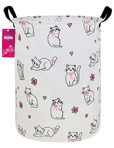 Laundry Hamper Large Canvas Fabric Lightweight Storage Basket/Toy Organizer/Dirty Clothes Collapsible Waterproof for College Dorms, Boys and Girls Bedroom,Bathroom(Love cat) - color: Love cat