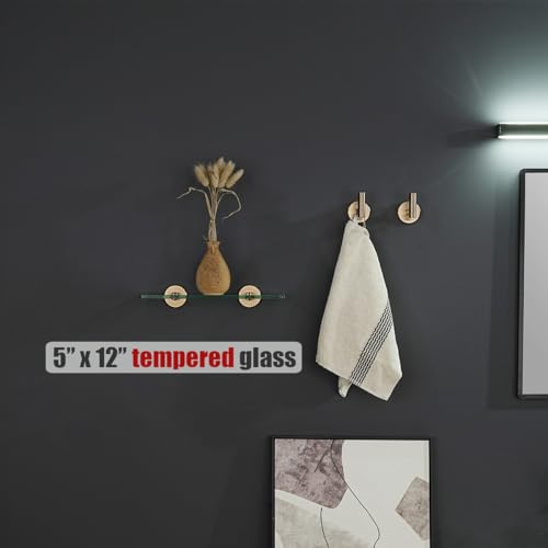 JQK Bathroom Glass Shelf, Tempered Glass Shower Storage 12 by 5 inches, 304 Stainless Steel Champagne Bronze Wall Mount, TGS101L12-CB - color: Champagne Bronze, size: 12 Inch (1 Pack)