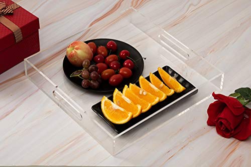 Clear Sturdy Acrylic Serving Tray with Handles - 12x12Inch - Coffee, Appetizer, Breakfast, Butler Tray - Kitchen Countertop & Makeup Drawer Organizer - color: Clear, size: 12" x 12" x 2"