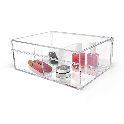Isaac Jacobs 4-Compartment Clear Acrylic Organizer with Lid (6.7" L x 8.6" W x 3.4" H), Multi-Sectional Tray & Storage Solution for Makeup, School & Office Supplies & More, for Bathroom, Kitchen - size: 4 Medium
