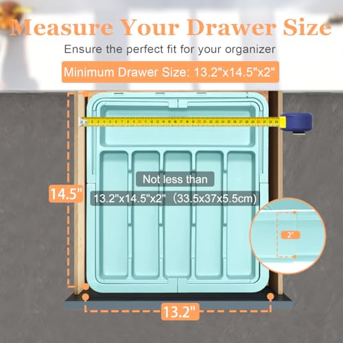 Silverware Organizer Expandable Kitchen Utensil Drawer Organizer Large BPA Free Adjustable Cutlery Silverware Tray for Spoons Forks Knives Storage Divider for Kitchen Flatware 6-9 Slots Turquoise - color: Turquoise