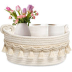 CSC - Toilet Paper Basket, Bathroom organizer, woven rope basket, Tank Top Small Baskets, tank topper, White