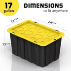 4 PACK Large Black & Yellow Storage Bins | Plastic Tote Organizing Container with Secure Latching Lids, Stackable, Extra Strength with Built in Handle | Black and Yellow Bins | 24.5" x 16.5" x 13.5" - size: LARGE - 24.5" x 16.5" x 13.5"