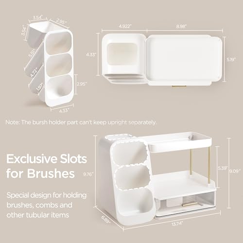 HBlife Bathroom Organizers and Storage with Brush Holder for Vanity, 3 Tier Plastic Makeup Organizer for Dresser Counter, Skincare, Lipstick, Perfume, and Cosmetic Storage - color: White, size: Medium