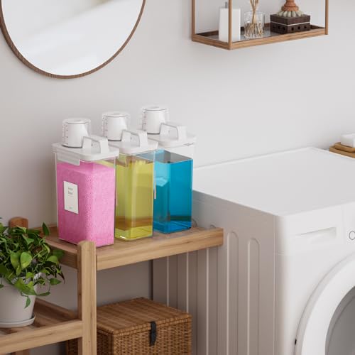 77.8OZ Laundry Detergent Dispenser Container, 3 Pack Liquid Laundry Dispenser, Plastic Detergent Dispenser for Laundry Room/Powder/Fabric Softener with 6 Labels, Clear - color: 3Pack 77.8OZ NO Tray