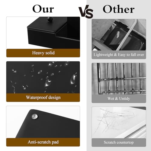 Luxspire Bathroom Counter Organizer, Marble Toothbrush Holder for Bathroom 6 Slot, Bathroom Vanity Organizer with Lid, Bathroom Organizer Countertop for Cotton Ball, Q-Tips, Floss, Matte Black - color: Matte Black, size: 6 slots