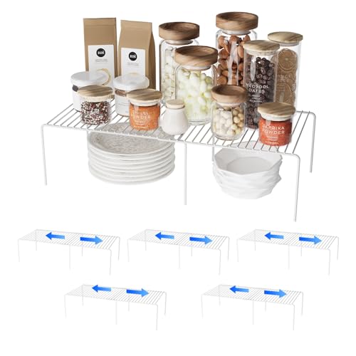 Expandable Storage Shelf, Pantry Organizers and Storage, Adjustable Rustproof Metal Wire Spice Rack, Space Saver Kitchen Storage Shelves for Pan, Pot, Countertop, Drawer, Fridge, Set of 6, White - size: 6Pack-White-13.5-23 x 10 inch