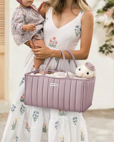 Blissful Diary Baby Diaper Caddy Organizer, Stylish Storage Basket for Newborn Essentials and Diaper Station, Gift for Baby Shower and Registry Must-Have, Mauve Pink | Gift for Baby Shower, Registry Must-Have - color: Mauve Pink