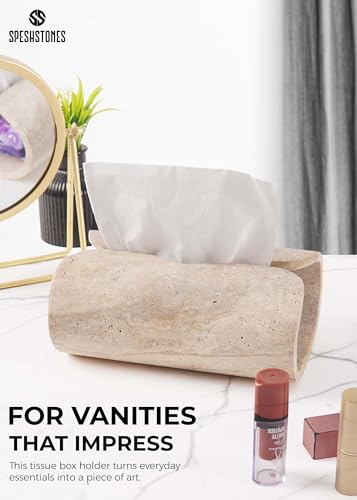 Marble Tissue Box Cover 7.5 Inch Handmade Travertine Tissue Box Holder Rectangle for Modern Bathroom & Home Decor - Decorative Facial Tissues Boxes Holder for Bedroom & Living Room - color: Travertine
