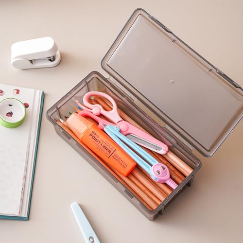 Black Translucent Pencil Cases and Pencil Boxes, 8-Pack Stackable Plastic Pencil Box with Snap Lid – Large Marker Organizer for Art Supplies and Desk Organization – Black Rectangular Large - size: Black Rectangular Large - 8 Pack