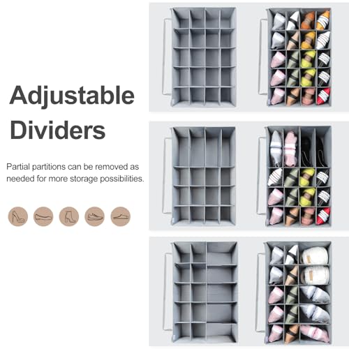 TOPIA HOME Shoe Organizer for Closet 2 Pack, Foldable Shoe Box with Adjustable Dividers and Clear Cover, Space Saving Shoe Storage Organizer Cabinet with Reinforced Handles, Fits 40 Pairs, Gray, TP11G - color: Gray-2Pack, size: Extra Large(26.5''L x 16.54