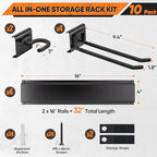 Garden Tool Organizer Wall Mount, 32 inches Tool Storage Rack with Adjustable Hooks, 600lbs Adjustable Heavy Duty Metal Hooks, Yard Shed Rack Holder System Hanging Rake Broom Mop Snowboard, Men Gift - size: 32"