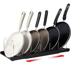 Expandable Pot and Pan Organizer Rack with 7 Stainless Steel Adjustable Shelves, for Neatly Storing Cookware, Pots, Pans, Lid (Style 2) - color: black