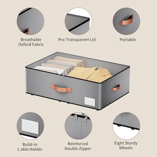 Under bed Storage With Wheels,Large Capacity 10 inches Height Storage Bins,Rolling Under bed Shoe Storage Containers,Under bed Storage Drawers for clothes & blankets - color: grey, size: 10inch height