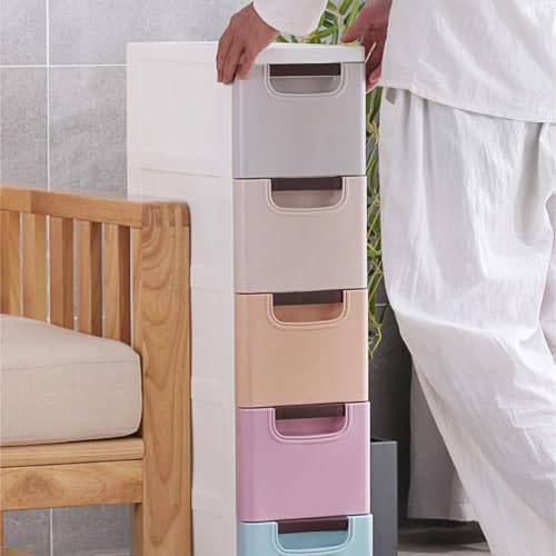 5 Drawers Stackable Storage Drawers Plastic Storage Drawers Collapsible Storage Bins Plastic Clothes Organizer Drawers Storage for Living Room,Bedroom,Office (Light Colors, 7.87" W) - color: Light Colors, size: 7.87" W