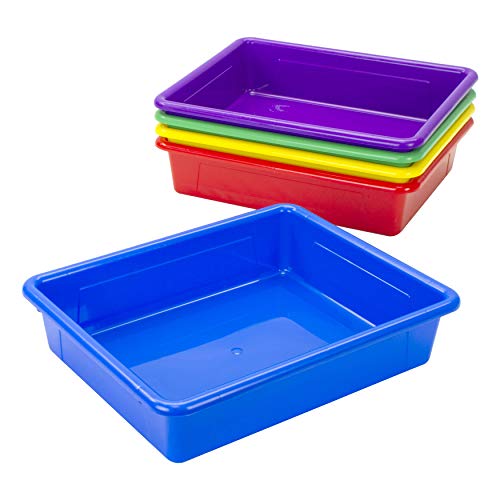 Storex Letter Size Flat Storage Tray – Organizer Bin with Non-Snap Lid for Classroom, Office and Home, Assorted Colors, Pack of 5 (62534U05C)