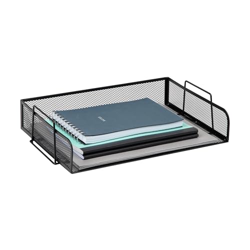 Mind Reader Stackable Paper Tray, Desktop Organizer, File Storage, Office, Metal Mesh, 4 Pcs., Black (Pack of 4) - color: Black, size: 13.3" x 9.8" x 11.3" (Pack of 4)