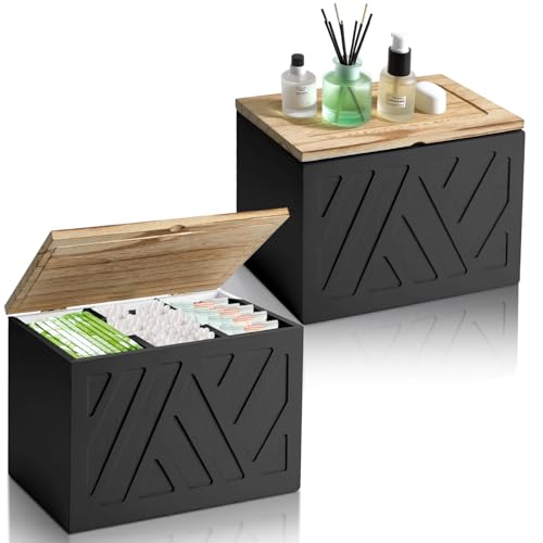 2Pcs Tampon Holder for Bathroom Decor, Feminine Product Organizer, Shark Week Tampon Storage with Lid, Wood Pad Box for Toilet, Lady Girl Stuff Organizer Case Bathroom Accessories- Black - color: 2Pcs Black