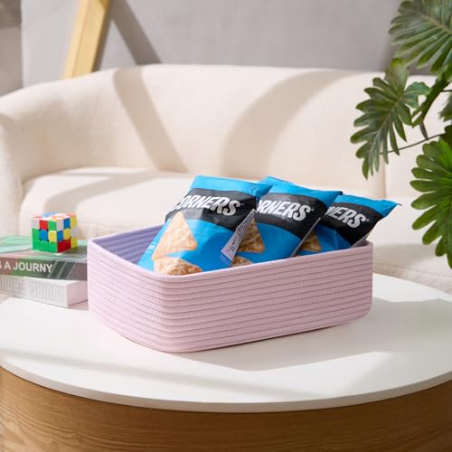 MiniArk Large Shallow Organizing Baskets 15x11x5.1 Inches - Rope Woven Storage Bins for Bathroom, Shelves, Cube Closet, Light Pink 2 Packs - color: Light Pink, size: 2pcs-L15×W11×H5.1"