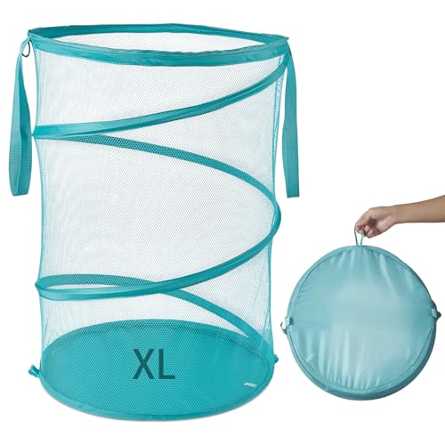 Seiritex Mesh Popup Laundry Hamper 115L Collapsible Laundry Basket No Lid Extra Large Capacity Foldable Clothing Storage Basket with Handles 26 H x 18 W x 18 L (Turquoise Blue) - color: Turquoise
