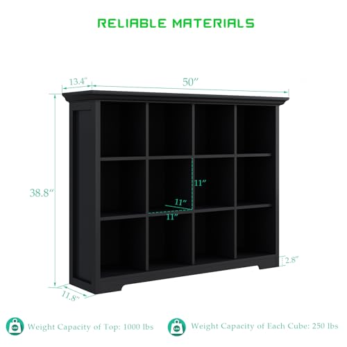 OSCHF Cube Storage Bookcase with Base - Wooden 3 Tiers Floor Standing Open Shelf Cabinet for Home and Office, 12-Cube Lattice Bookshelf, Black - color: Black, size: 12-Cube