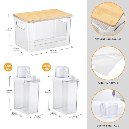 Trash Bag Dispenser Holder, 3-in-1 Laundry Detergent Dispenser Under Sink Organizer Box & Bamboo Lid, Clear Laundry Room Organization and Storage, Kitchen Garbage Bags Storage Container - color: 3-in-1