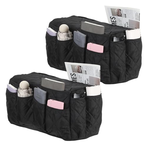uxcell 2 Pcs Recliner Armchair Caddy, Couch Armrest Organizer with 14 Pockets for Bedside Sofa Remote Control Holder Magazine Phone Book Glasses (Black, 20" x 7" x 9") - color: Black