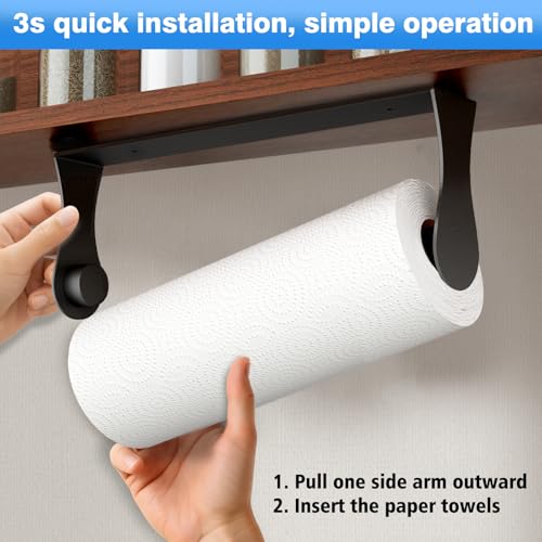 Paper Towel Holder Under Cabinet, Black, Adhesive & Wall Mount, Under Counter Paper Towel Rack for Kitchen and Bathroom, Home and Kitchen Decor - color: Black