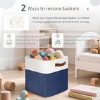 FinishingBo Cube Storage Baskets 6 Pack, 11x11 inch Cube Storage Bins with Leather Handles for Shelf Closet (White/ Blue) - color: White/ Blue
