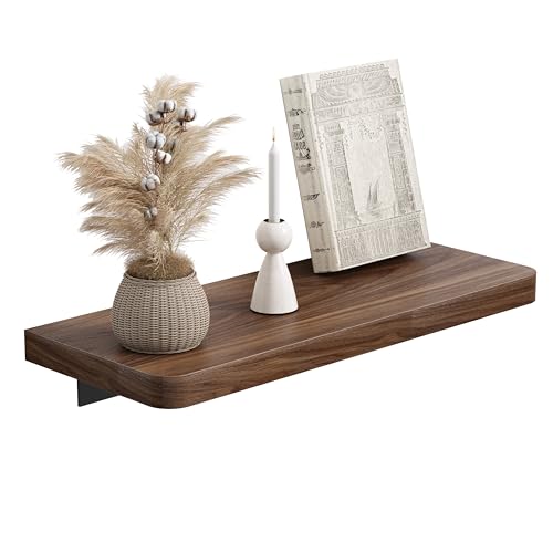 Danpoo 12 inch Solid Walnut Floating Shelf - Versatile Wall Shelf for Kitchen, Bathroom, Office, Displaying Books, Decor, and Plants - color: Black, size: 12 inch
