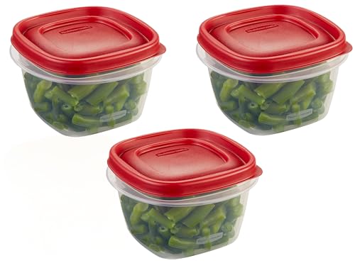 Rubber maid Food Storage Containers Two Cup Food Storage Containers 7 Piece Set, Easy Find Lids, 3 Containers, 3 Lids Chalk Pen And Chalk Labels - color: Red, size: 2 Cup Pack of 3