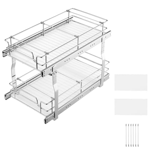 VEVOR Pull Out Cabinet Organizer, 12"W x 21"Dx15.2"H Heavy Duty Slide Out Pantry Shelves, Chrome-Plated Steel Roll Out Drawers for Home,13.5"Wx22"Dx19"H Inside Kitchen Cabinet, Bathroom, Under Sink - size: 12"W x 21"Dx15.2"H