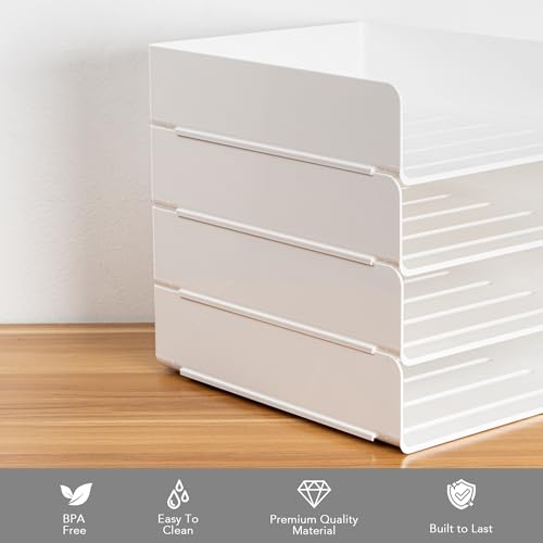 Tiawudi Desk Organizer, Office Organization and Storage, Plastic Letter Tray, Stackable File Organizer for Classroom, Home, Documents, Notes, Folders, Books and Pens, 4 Tier - color: White