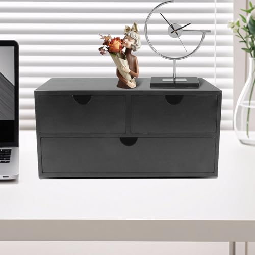 Charmewooden desk organizer with drawers countertop drawer organizer Tabletop Storage Organization Box Home Office Workspace Bathroom Toiletries Supplies (black) - style: Black