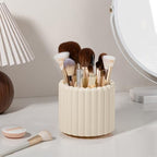 Anyoifax 360° Rotating Pen Holder 7 Slots Desk Organizer Removable Pencil Cup Plastic Art Supplies and Accessories Desktop Storage Box Caddy for Office, School, Home (Beige) - style: Stripe Beige