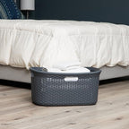 Mind Reader 40L Laundry Basket, Clothes Hamper, Wicker Design, Plastic, 23"L x 14.5"W x 11"H, Set of 2, Gray - color: Gray