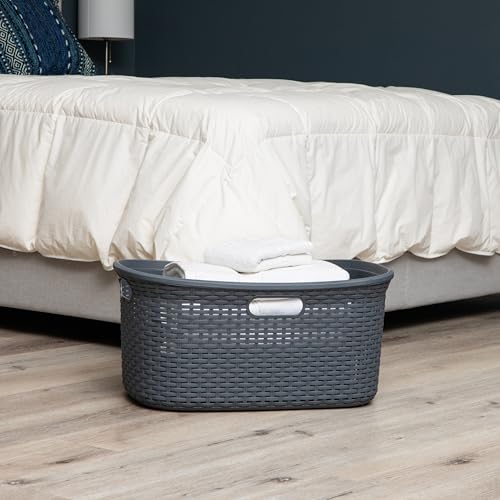 Mind Reader 40L Laundry Basket, Clothes Hamper, Wicker Design, Plastic, 23"L x 14.5"W x 11"H, Set of 2, Gray - color: Gray