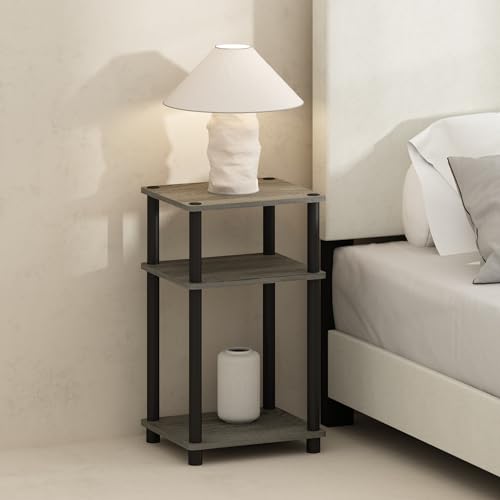 Furinno JUST Night Stand, 3-Tier Turn-N-Tube Nightstand, Toolless Bedside Table, End Table, Side Table with Open Storage for Bedroom, Closet, Dorm, Bathroom, French Oak - color: French Oak/Black, size: 1-Pack, style: 1-Pack