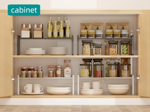 Expandable Cabinet Shelf Organizer Riser for Kitchen Pantry Cupboard Under Sink Countertop,kitchen cabinet shelf - color: Black