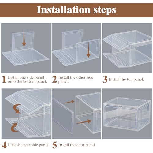 Upgraded X-Large Shoe Storage Boxes 6 Pack Clear Plastic with Magnetic Doors – Display Case Organizer & Sneaker Container Holds Size 12 Shoes, Easy Assembly Shoe Rack Holder - color: 6P